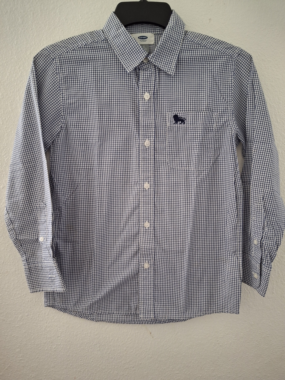 Old Navy Blue and White Small Check Button-Down Shirt